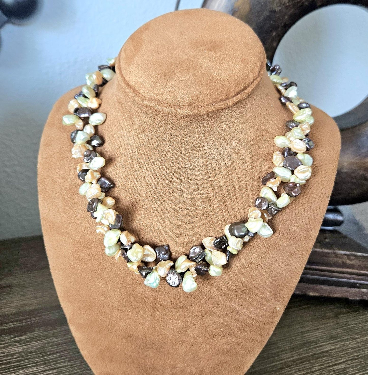 Freshwater Keishi Multi-Strand Necklace: Double Strand, Multi Color, Colorful, Peach, Yellow