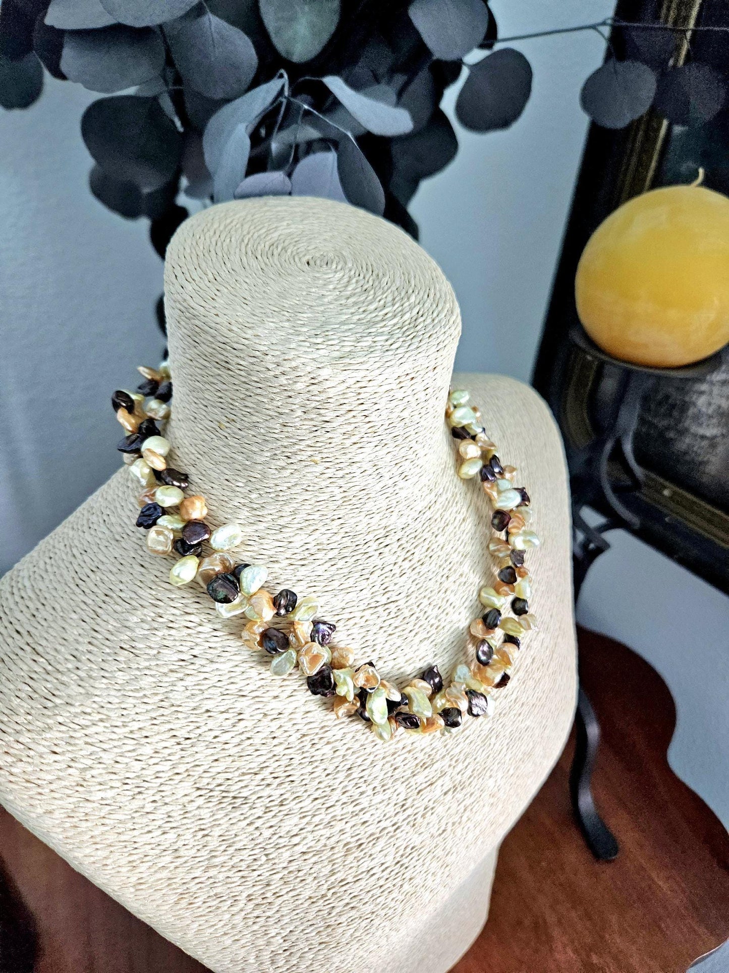 Freshwater Keishi Multi-Strand Necklace: Double Strand, Multi Color, Colorful, Peach, Yellow