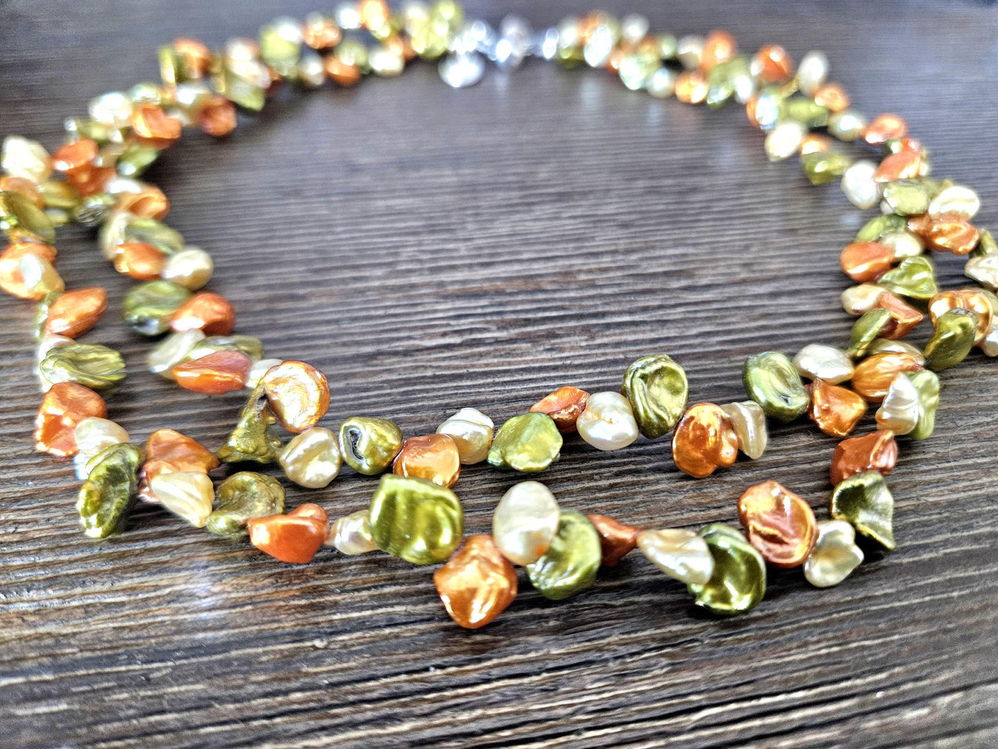 Handmade Multi-Color Keishi Pearl Necklace: Sterling Silver Clasp