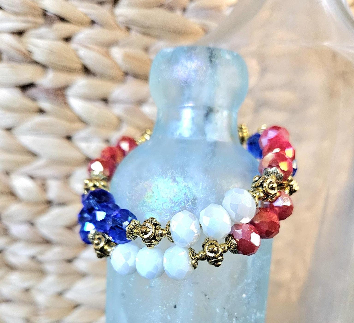 Patriotic Bracelet Red White Blue Flag USA Military American Women's July 4th Jewelry Gift