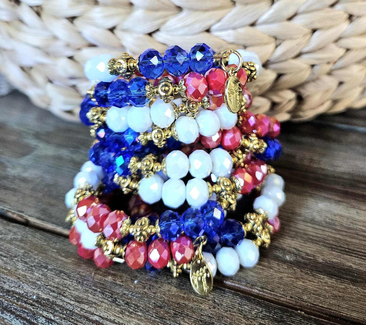 Patriotic Bracelet Red White Blue Flag USA Military American Women's July 4th Jewelry Gift
