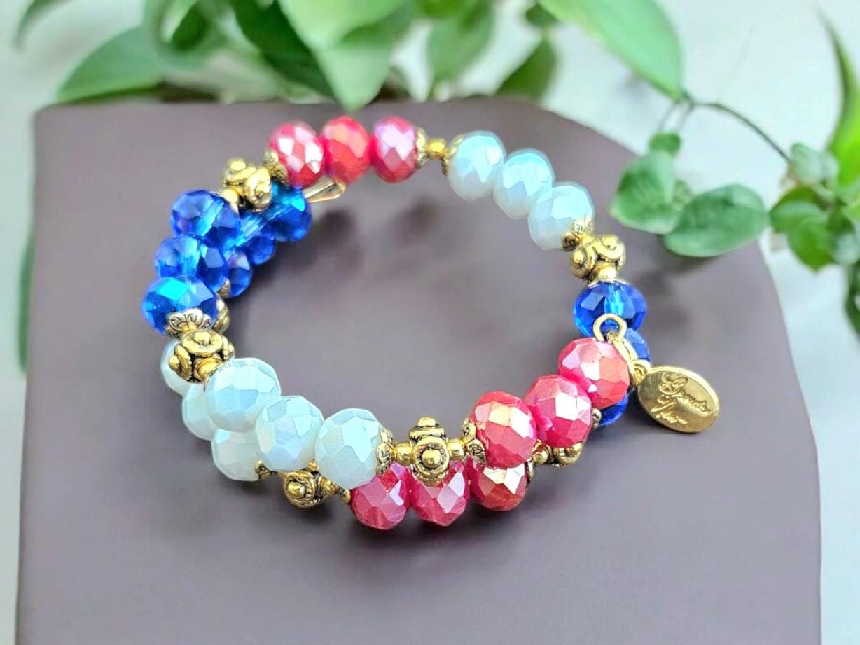 Patriotic Bracelet Red White Blue Flag USA Military American Women's July 4th Jewelry Gift