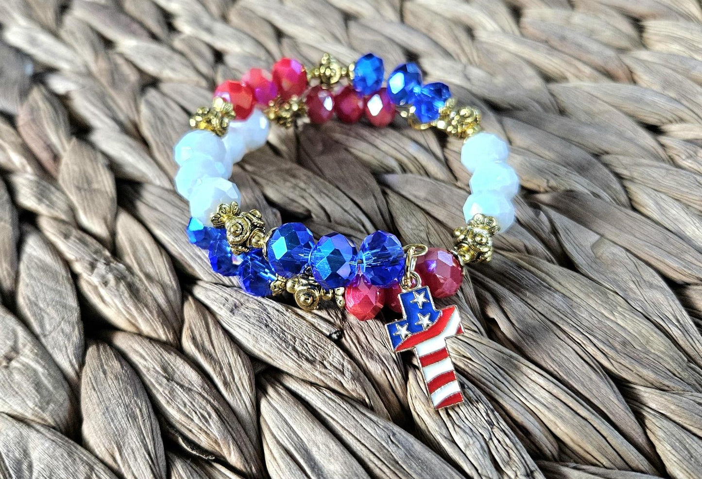 Patriotic Bracelet Red White Blue Flag USA Military American Women's July 4th Jewelry Gift