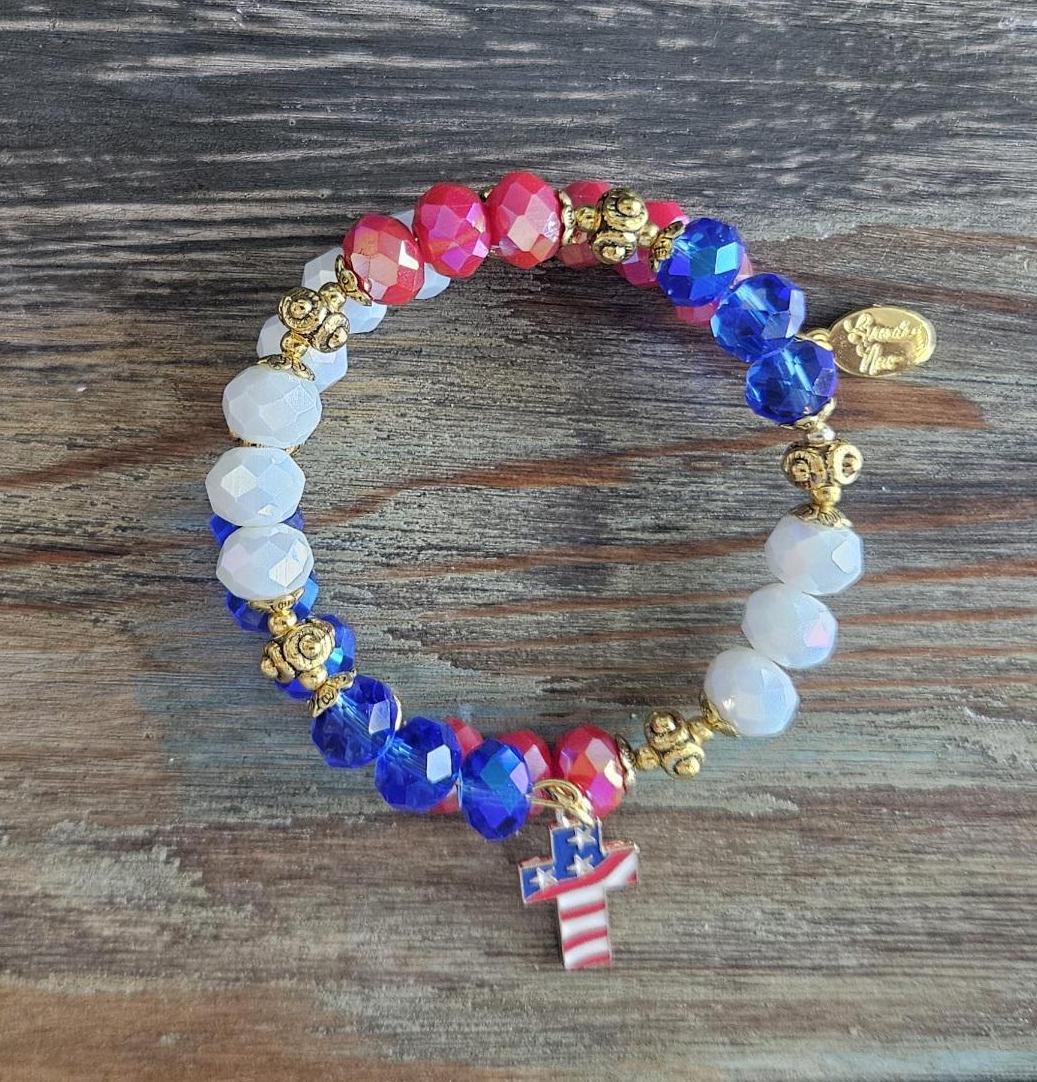 Patriotic Bracelet Red White Blue Flag USA Military American Women's July 4th Jewelry Gift