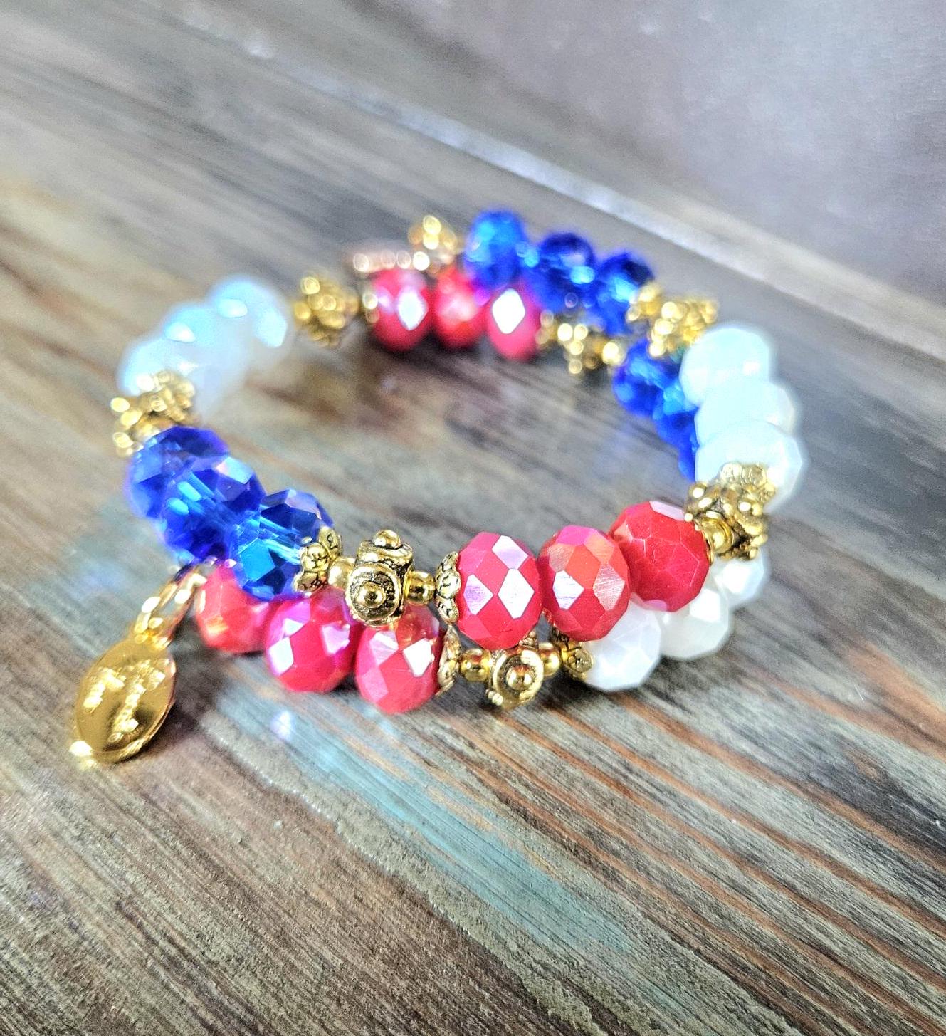 Patriotic Bracelet Red White Blue Flag USA Military American Women's July 4th Jewelry Gift
