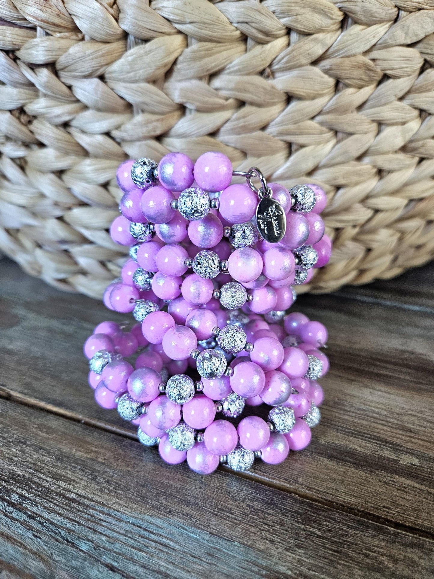 Pink Bracelet Beaded Gemstone Stretch Jade: Handmade Silver Jewelry, Women's Gift