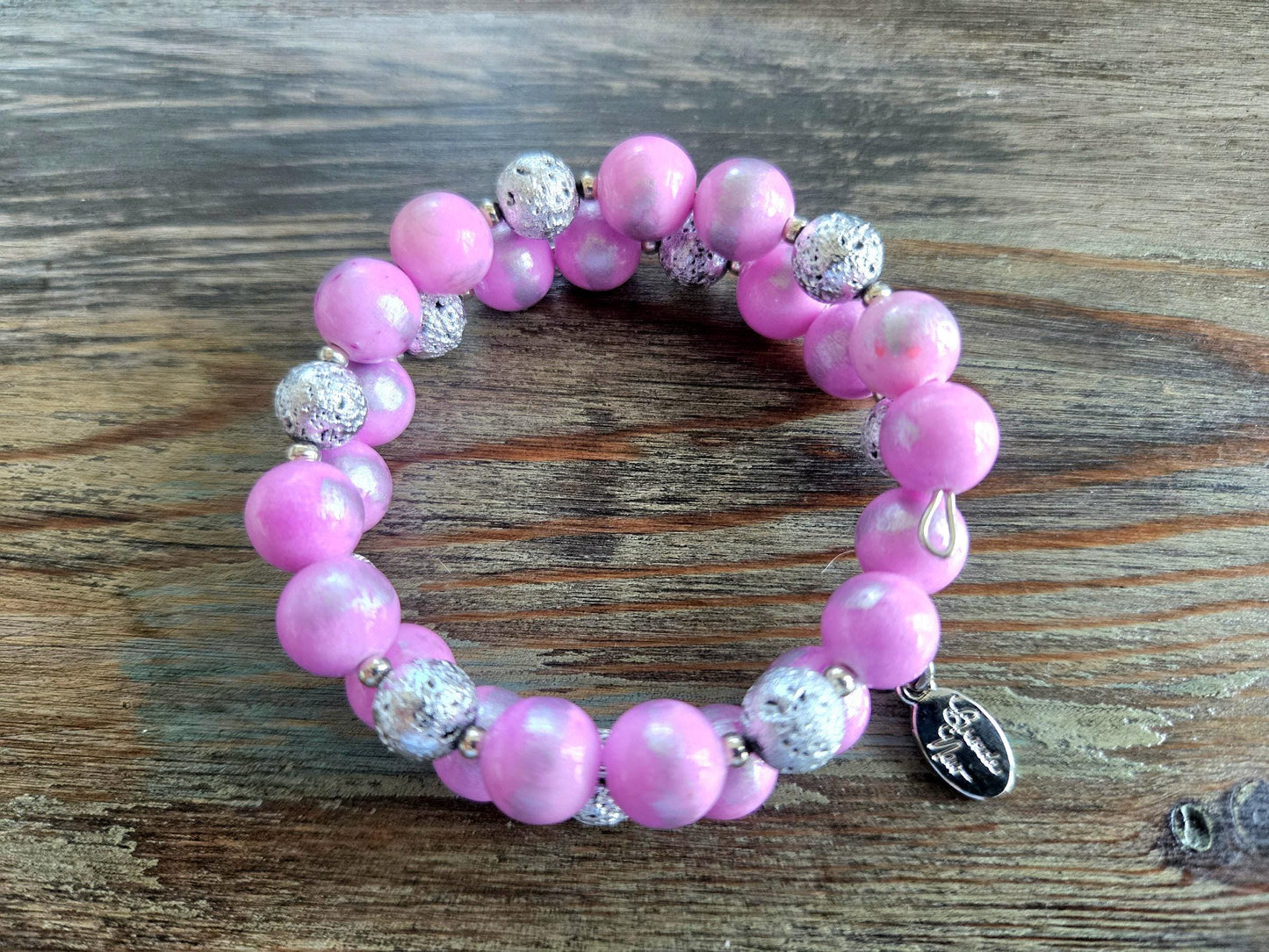 Pink Bracelet Beaded Gemstone Stretch Jade: Handmade Silver Jewelry, Women's Gift