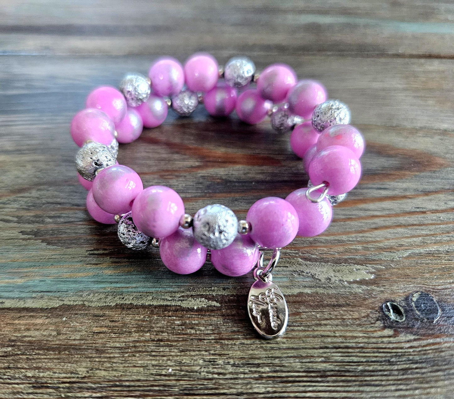 Pink Bracelet Beaded Gemstone Stretch Jade: Handmade Silver Jewelry, Women's Gift