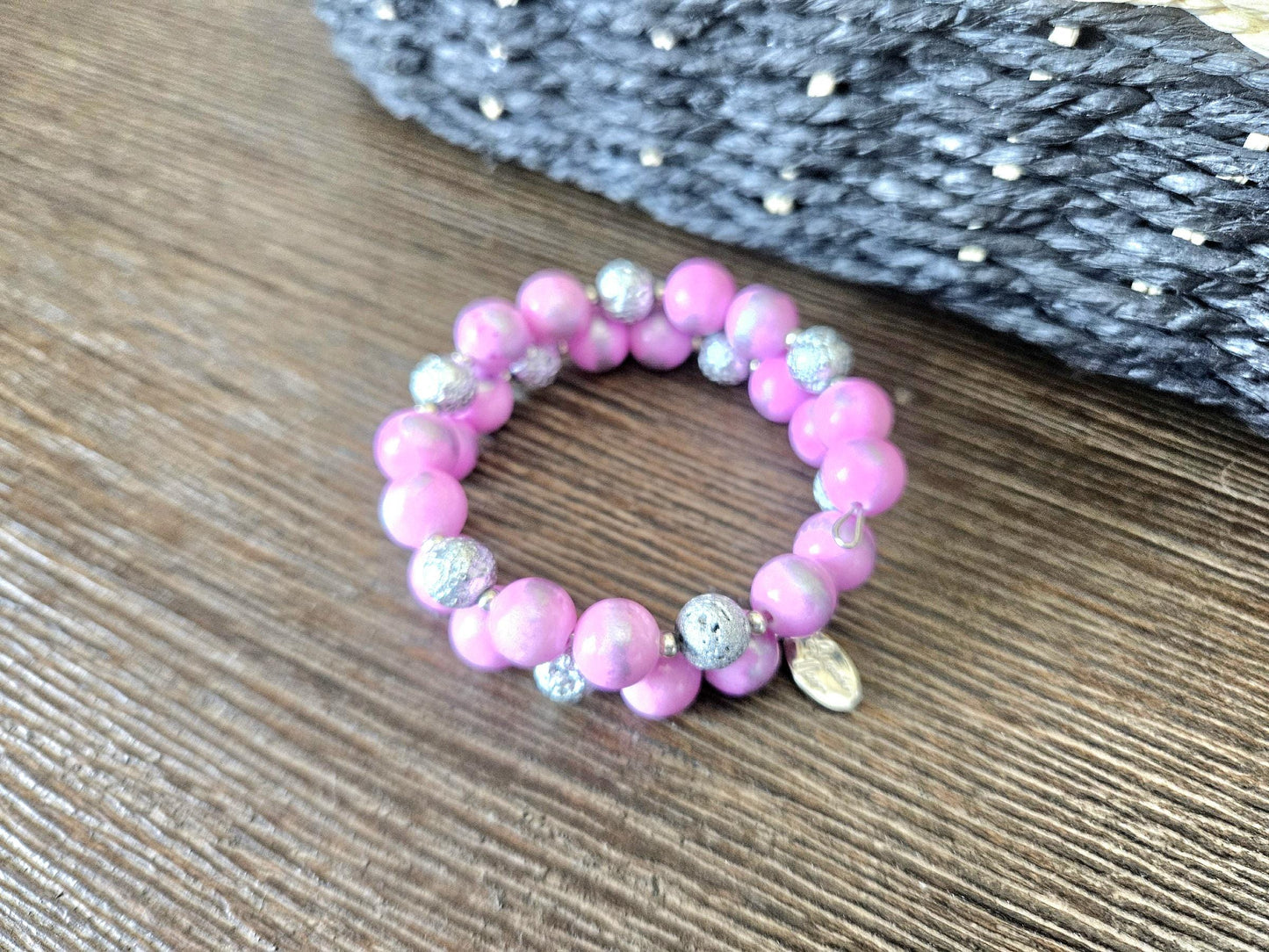 Pink Bracelet Beaded Gemstone Stretch Jade: Handmade Silver Jewelry, Women's Gift