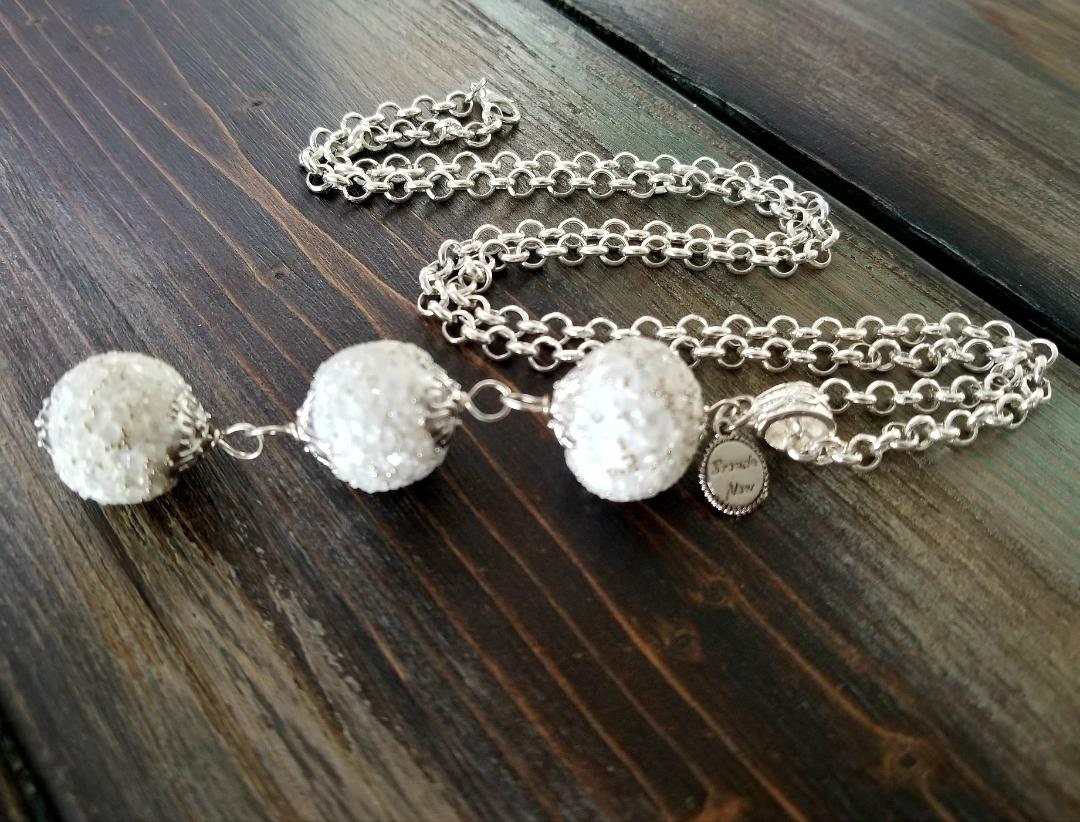 Silver Statement Necklace, Quartz Bead Boho Long Necklace