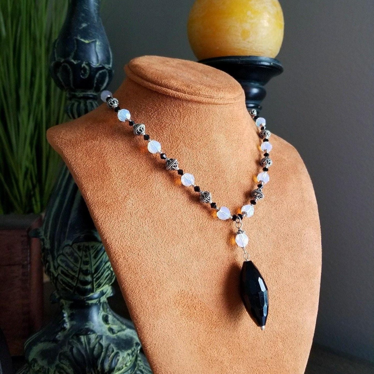 Handmade Opal Swarovski Crystal Jewelry Set, Bali Silver