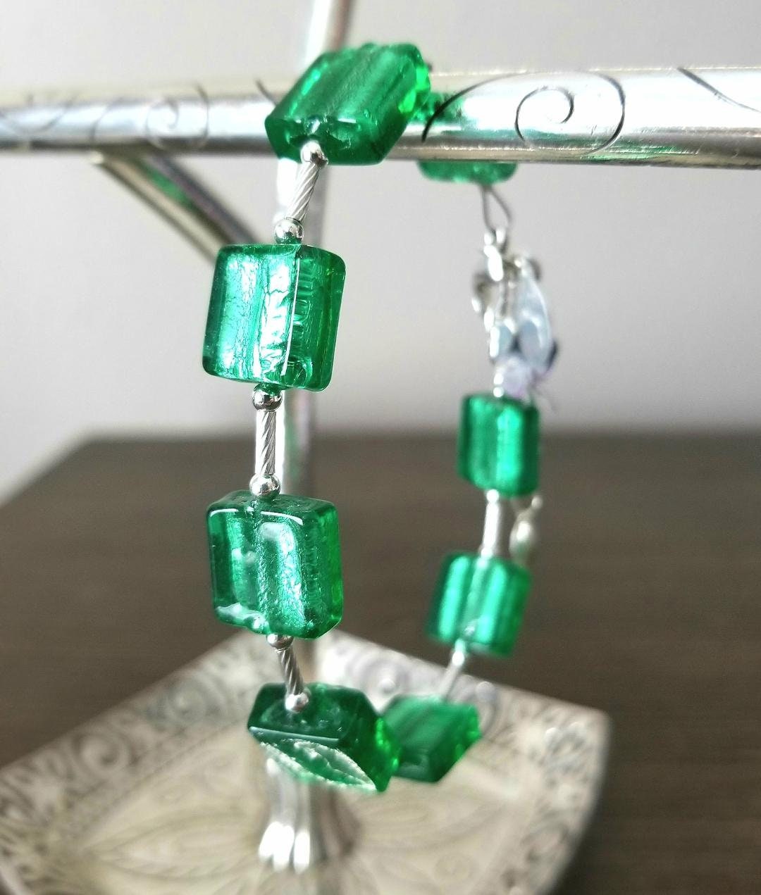 Shamrock Charm Green Bracelet: St. Patrick's Day Jewelry, Murano Glass Jewelry