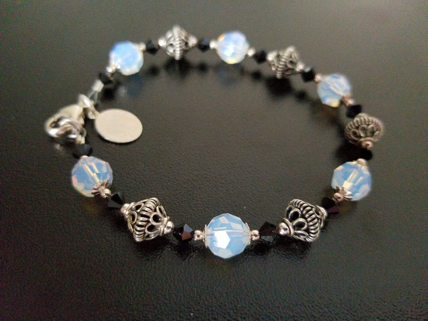 Handmade Opal Swarovski Crystal Jewelry Set, Bali Silver