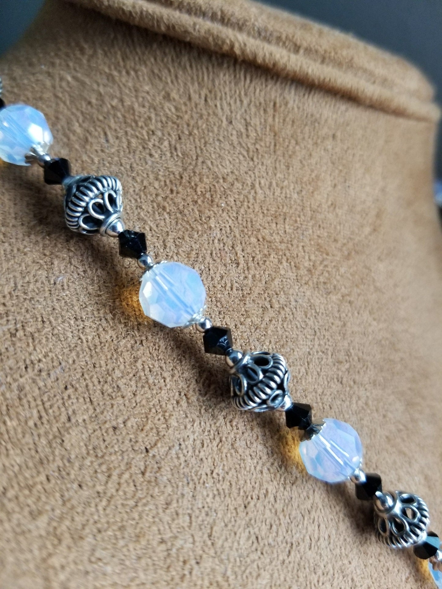 Handmade Opal Swarovski Crystal Jewelry Set, Bali Silver