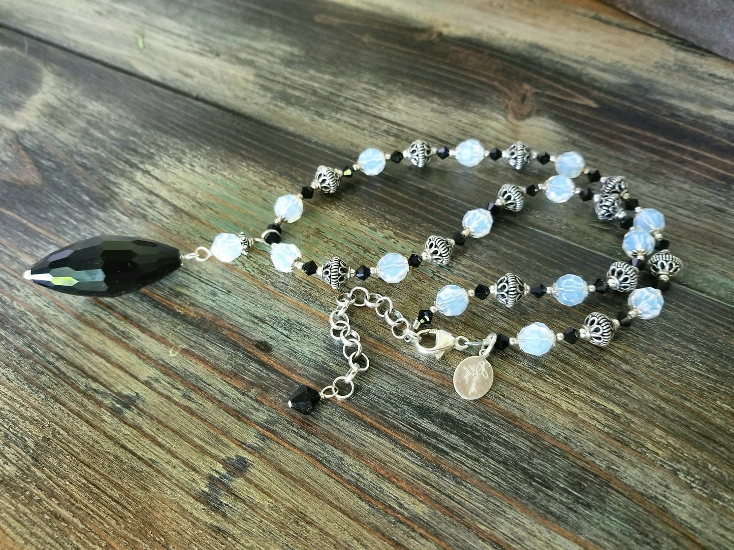 Handmade Opal Swarovski Crystal Jewelry Set, Bali Silver