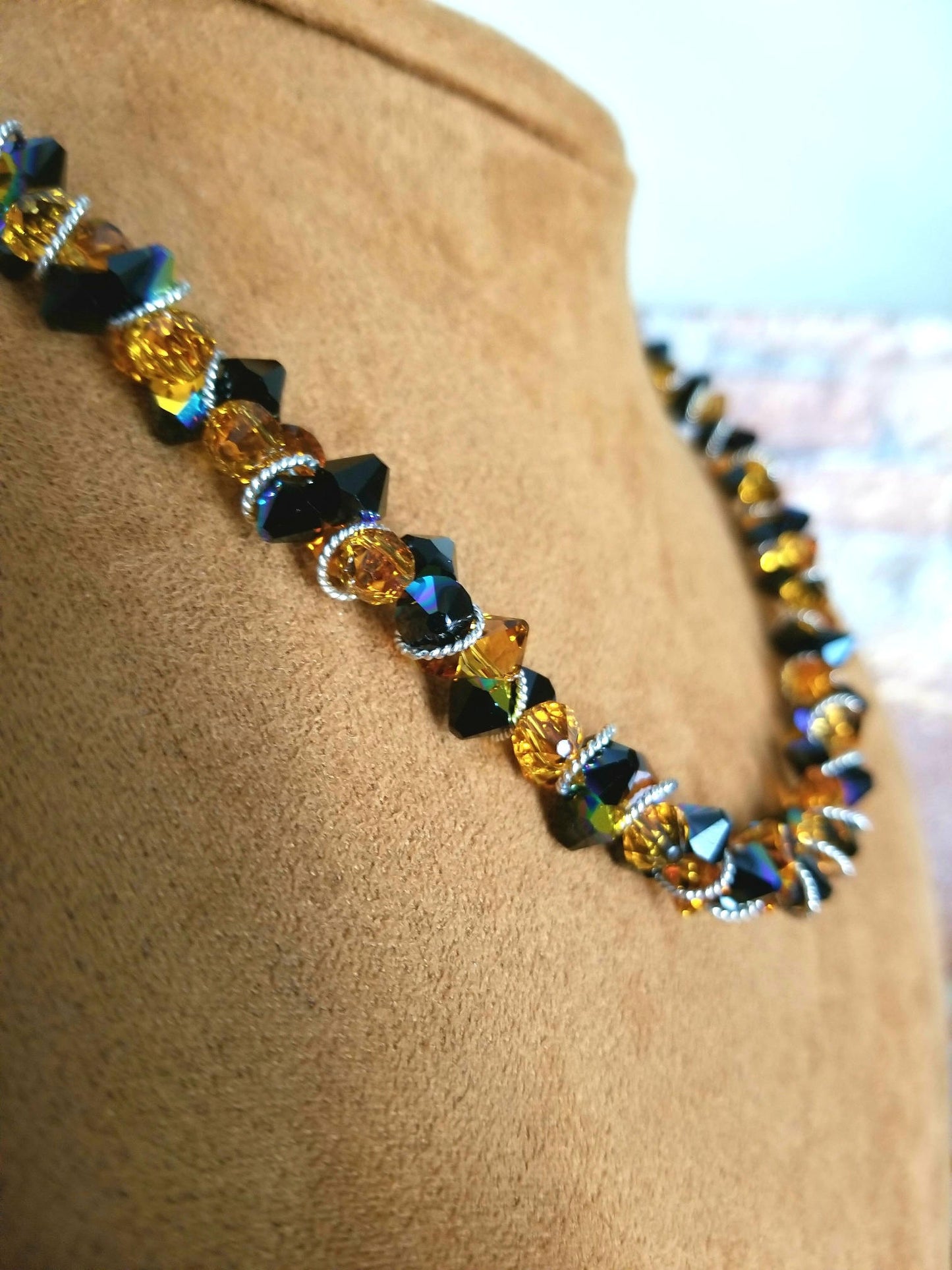 Topaz Statement Necklace Earrings Jewelry Set Matching Birthstone Swarovski Crystal Sterling Silver