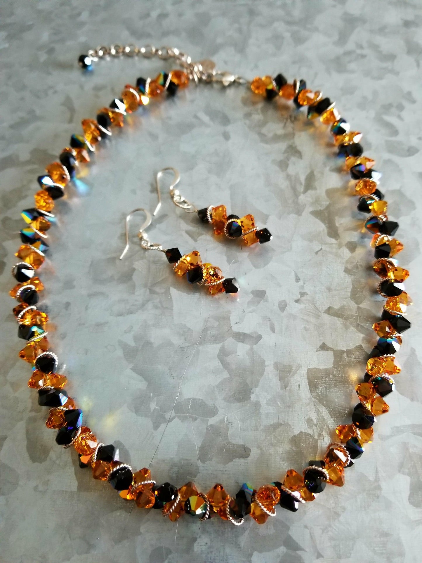 Topaz Statement Necklace Earrings Jewelry Set Matching Birthstone Swarovski Crystal Sterling Silver