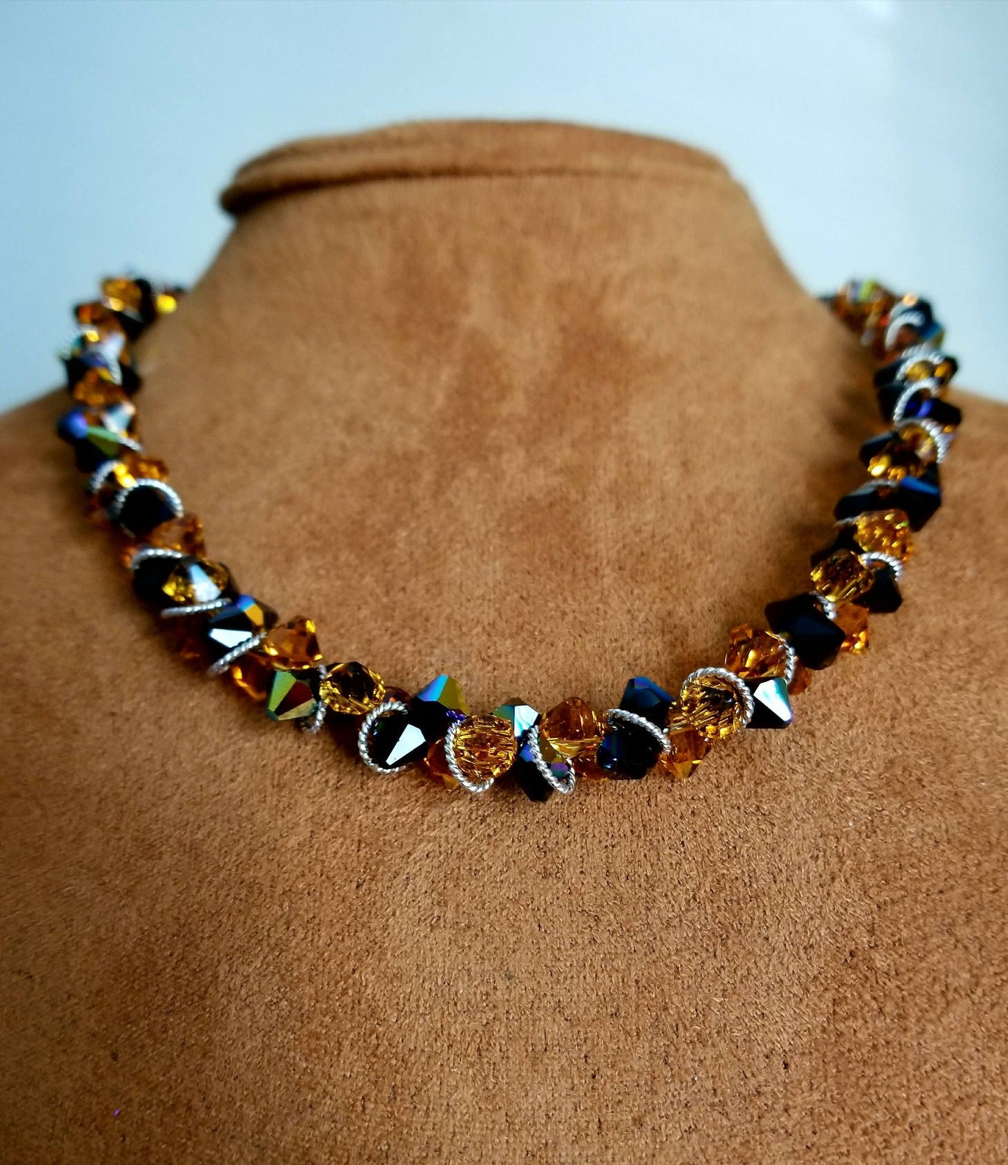 Topaz Statement Necklace Earrings Jewelry Set Matching Birthstone Swarovski Crystal Sterling Silver