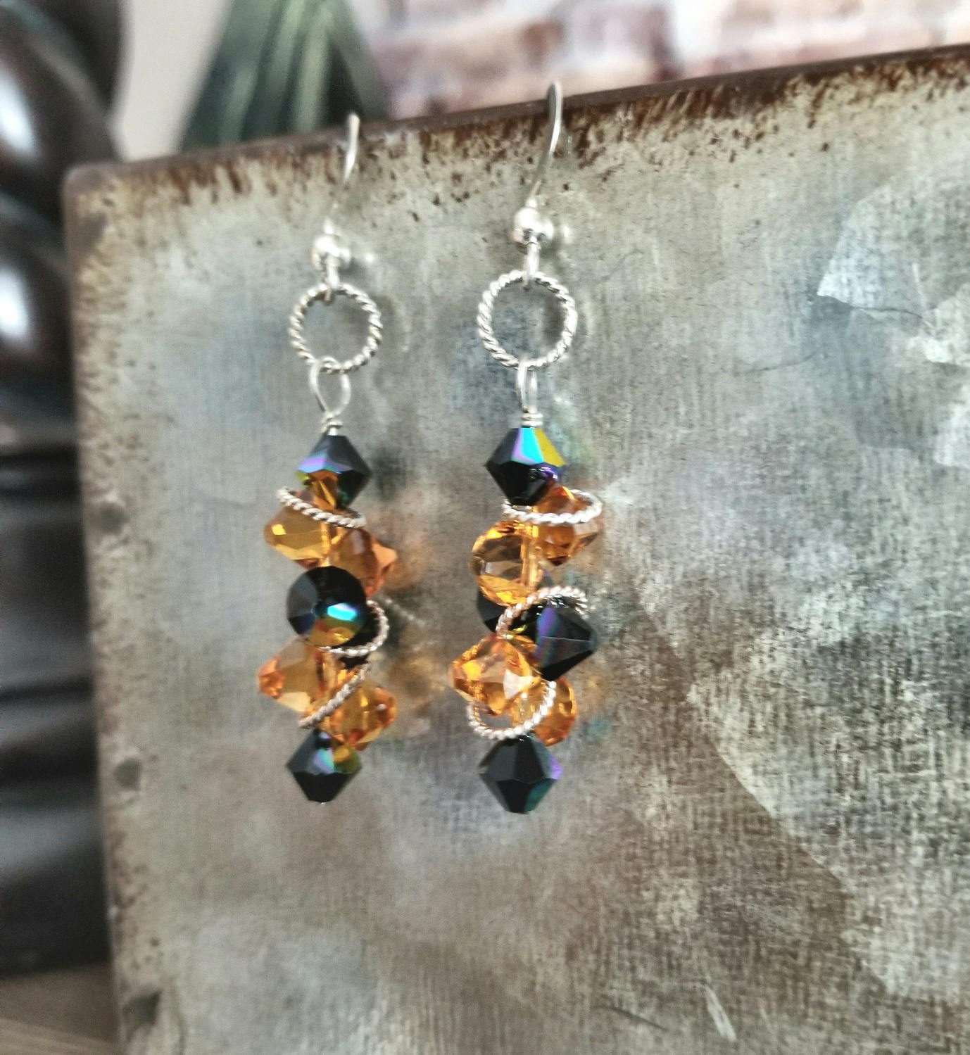 Topaz Statement Necklace Earrings Jewelry Set Matching Birthstone Swarovski Crystal Sterling Silver