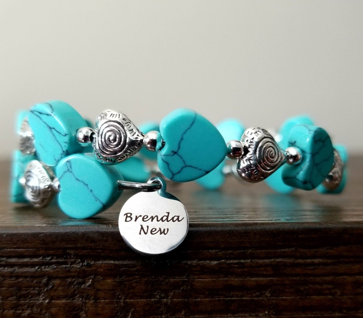 Heart Bracelet Jewelry Valentine's Day Gift for Women; Adjustable, Beaded, Silver, Turquoise