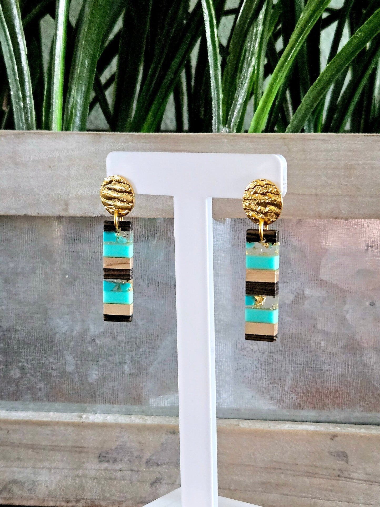 Turquoise Dangle Drop Earrings: Lightweight Gold Stainless Steel, Southwest Style