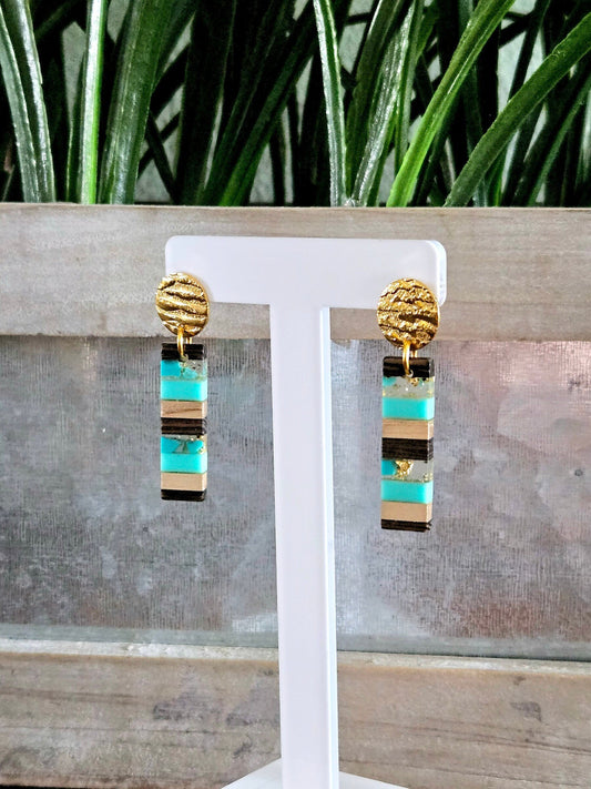 Turquoise Dangle Drop Earrings: Lightweight Gold Stainless Steel, Southwest Style