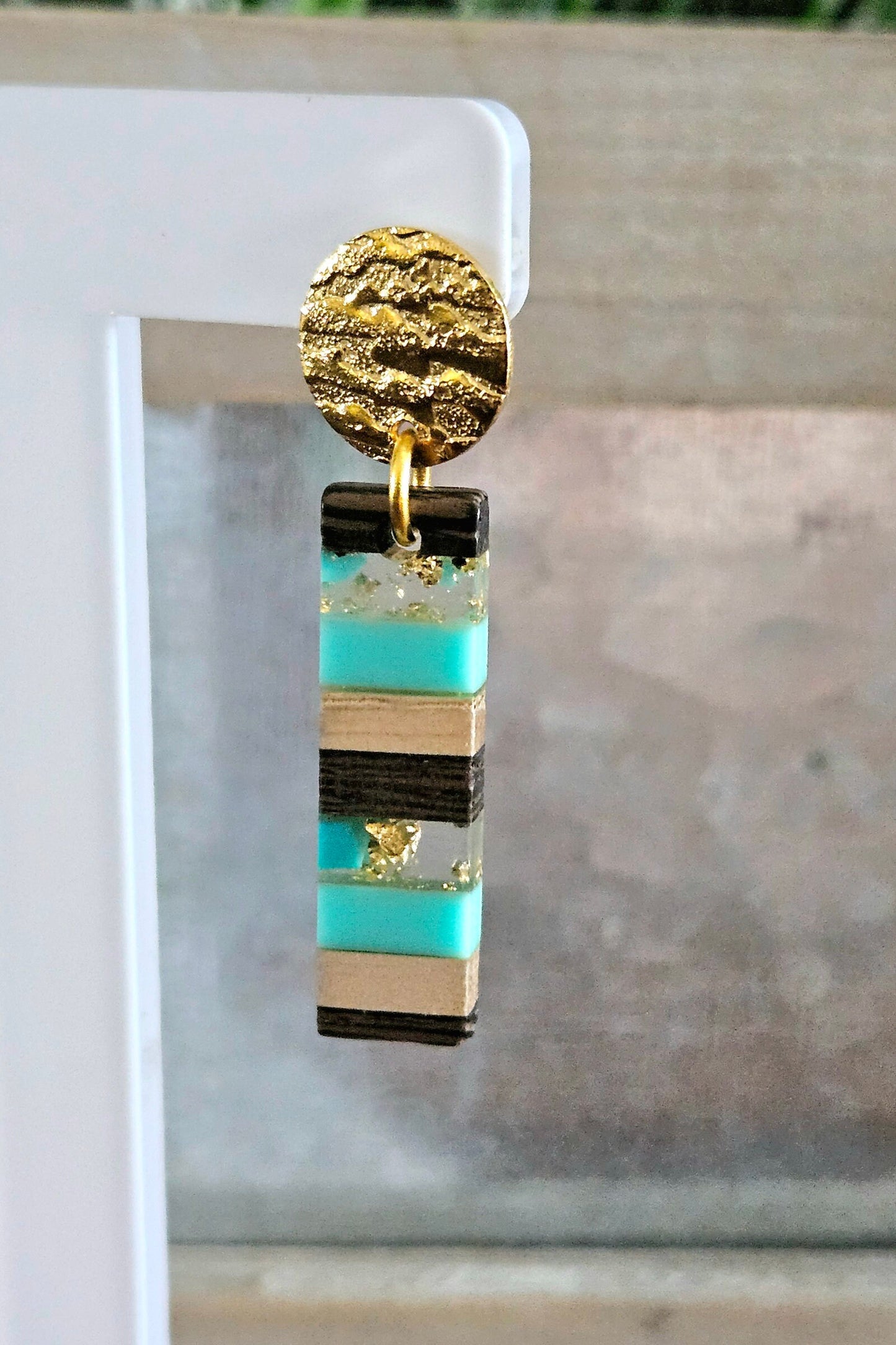 Turquoise Dangle Drop Earrings: Lightweight Gold Stainless Steel, Southwest Style
