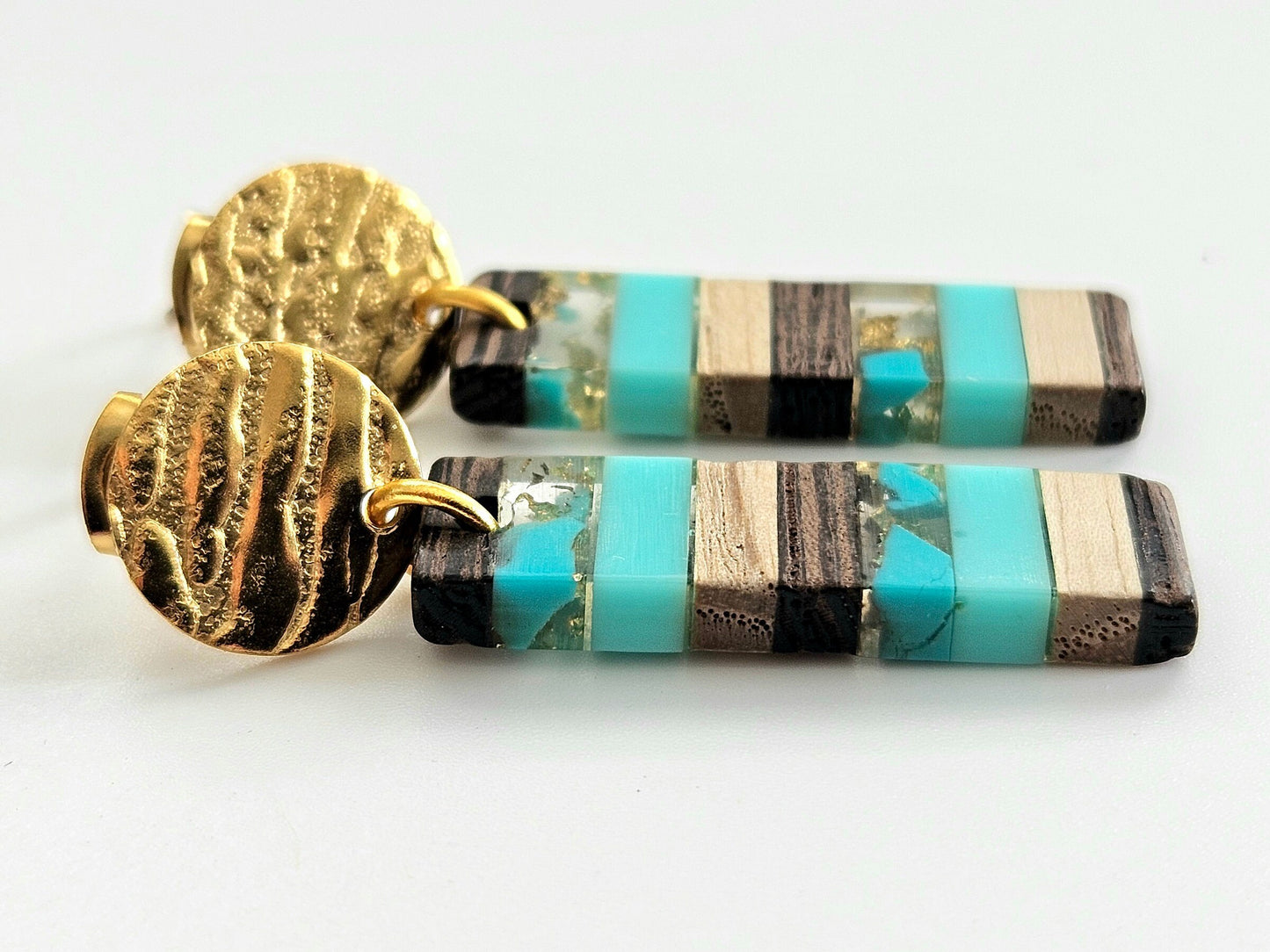 Turquoise Dangle Drop Earrings: Lightweight Gold Stainless Steel, Southwest Style