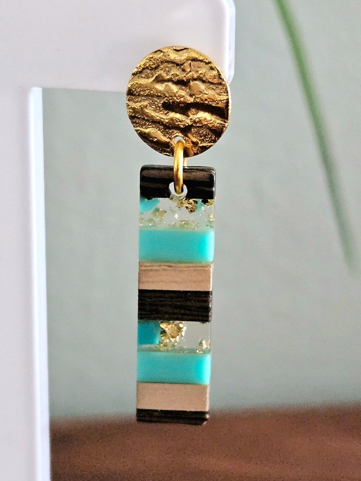 Turquoise Dangle Drop Earrings: Lightweight Gold Stainless Steel, Southwest Style