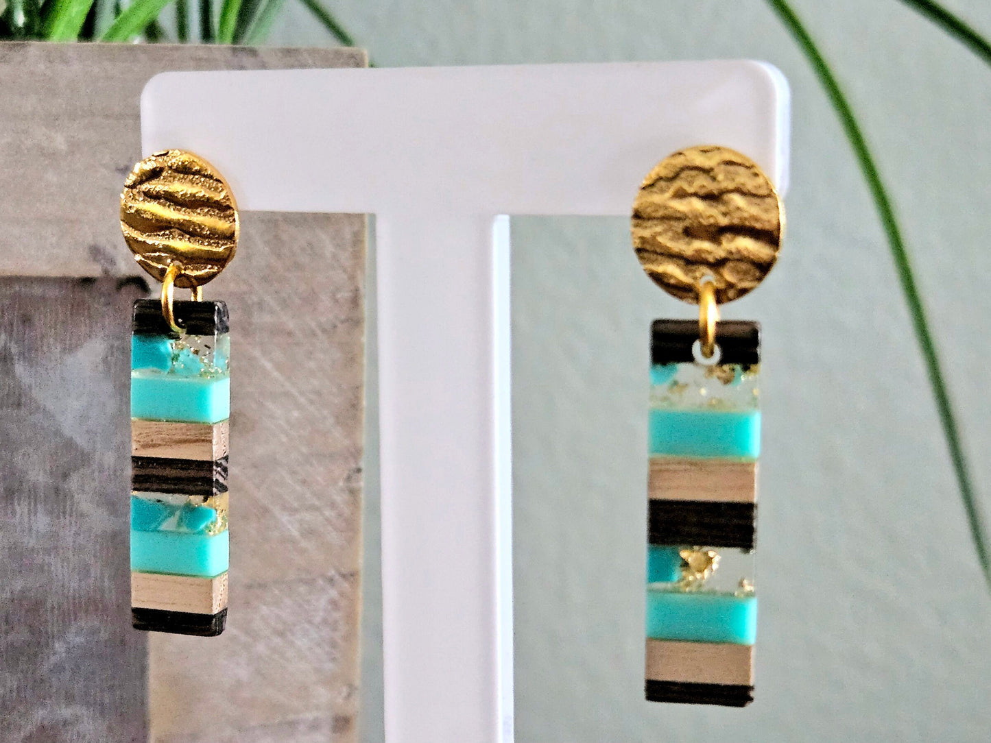 Turquoise Dangle Drop Earrings: Lightweight Gold Stainless Steel, Southwest Style