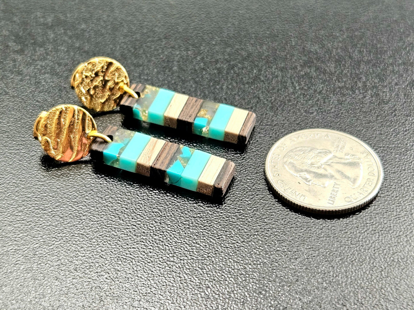 Turquoise Dangle Drop Earrings: Lightweight Gold Stainless Steel, Southwest Style