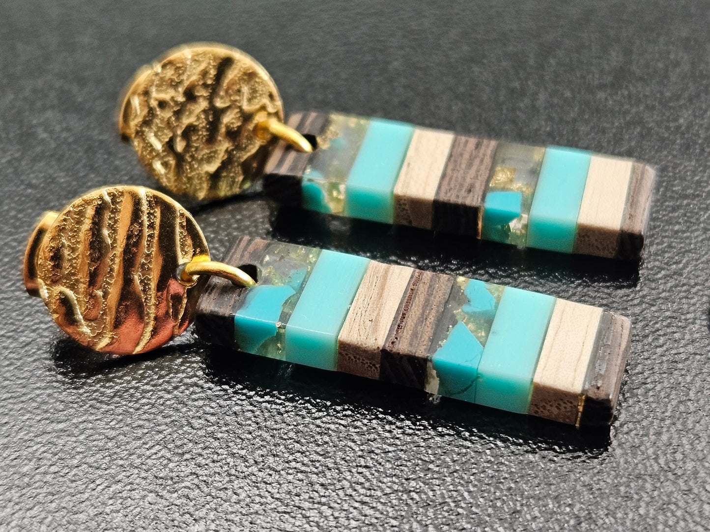 Turquoise Dangle Drop Earrings: Lightweight Gold Stainless Steel, Southwest Style