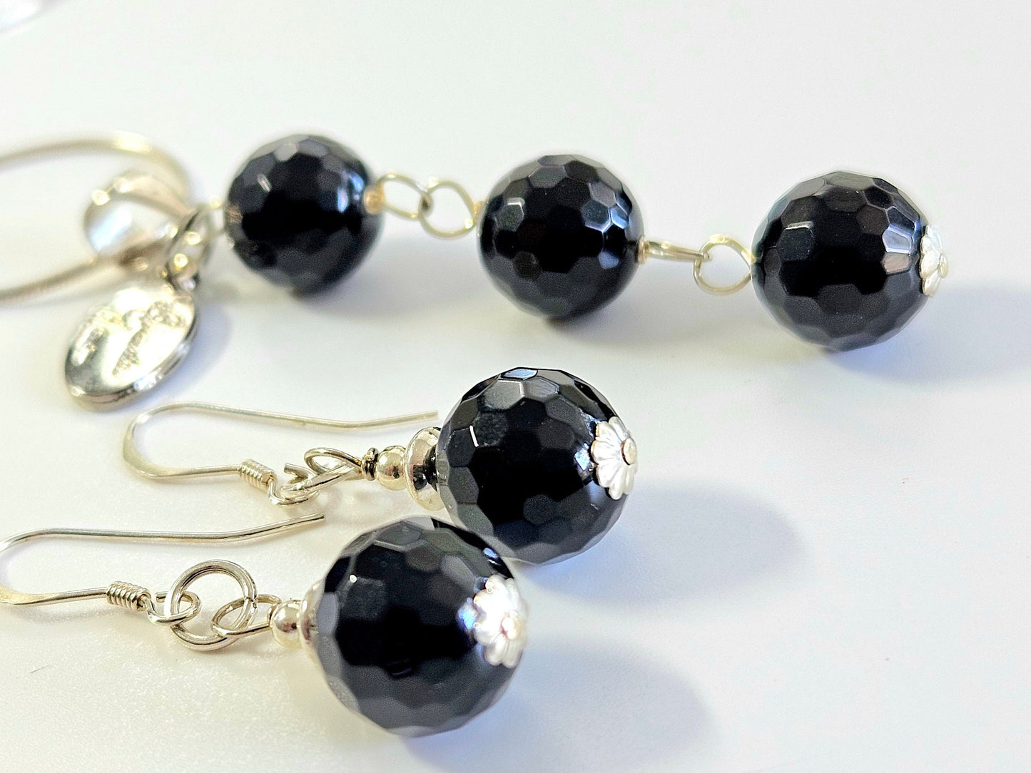 Black Onyx Sterling Silver Jewelry Set: Pendant & Earrings