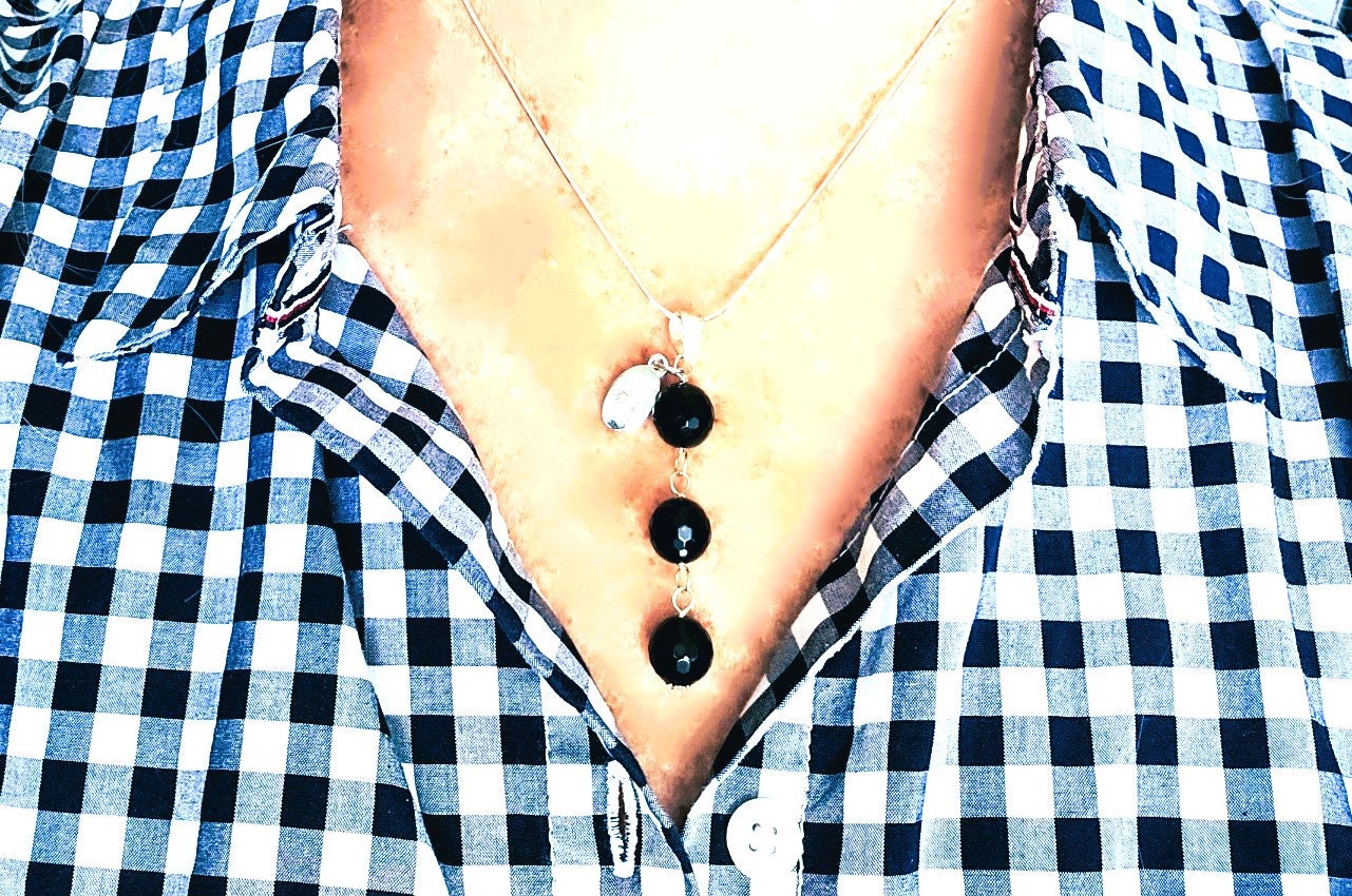 Black Onyx Sterling Silver Jewelry Set: Pendant & Earrings