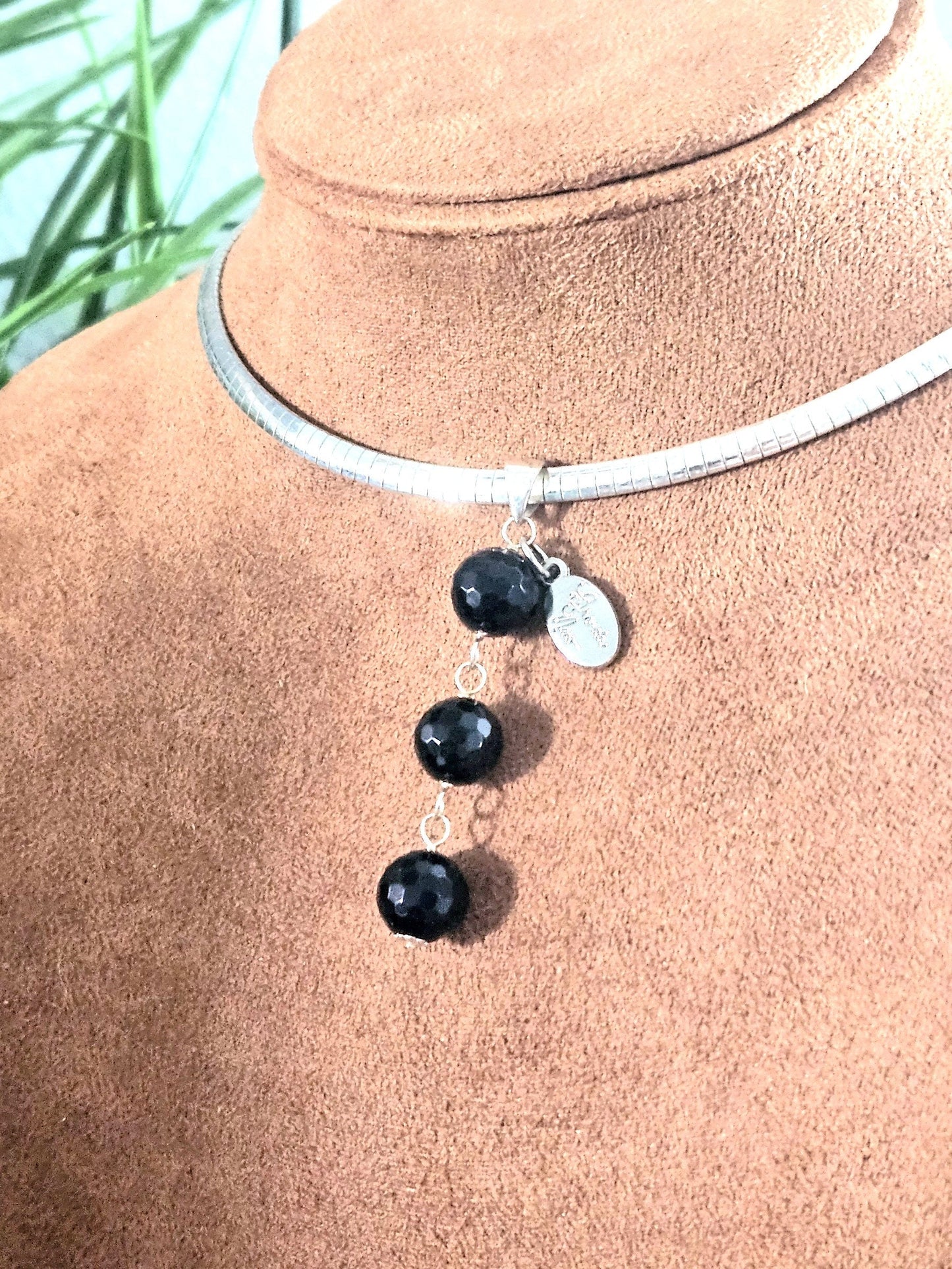 Black Onyx Sterling Silver Jewelry Set: Pendant & Earrings