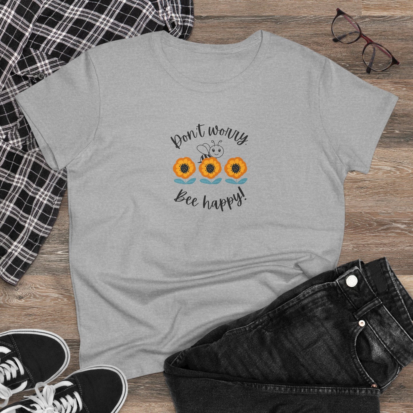 Bee T Shirt Women's Bee Tee Be Happy Don't Worry Inspirational T Shirt