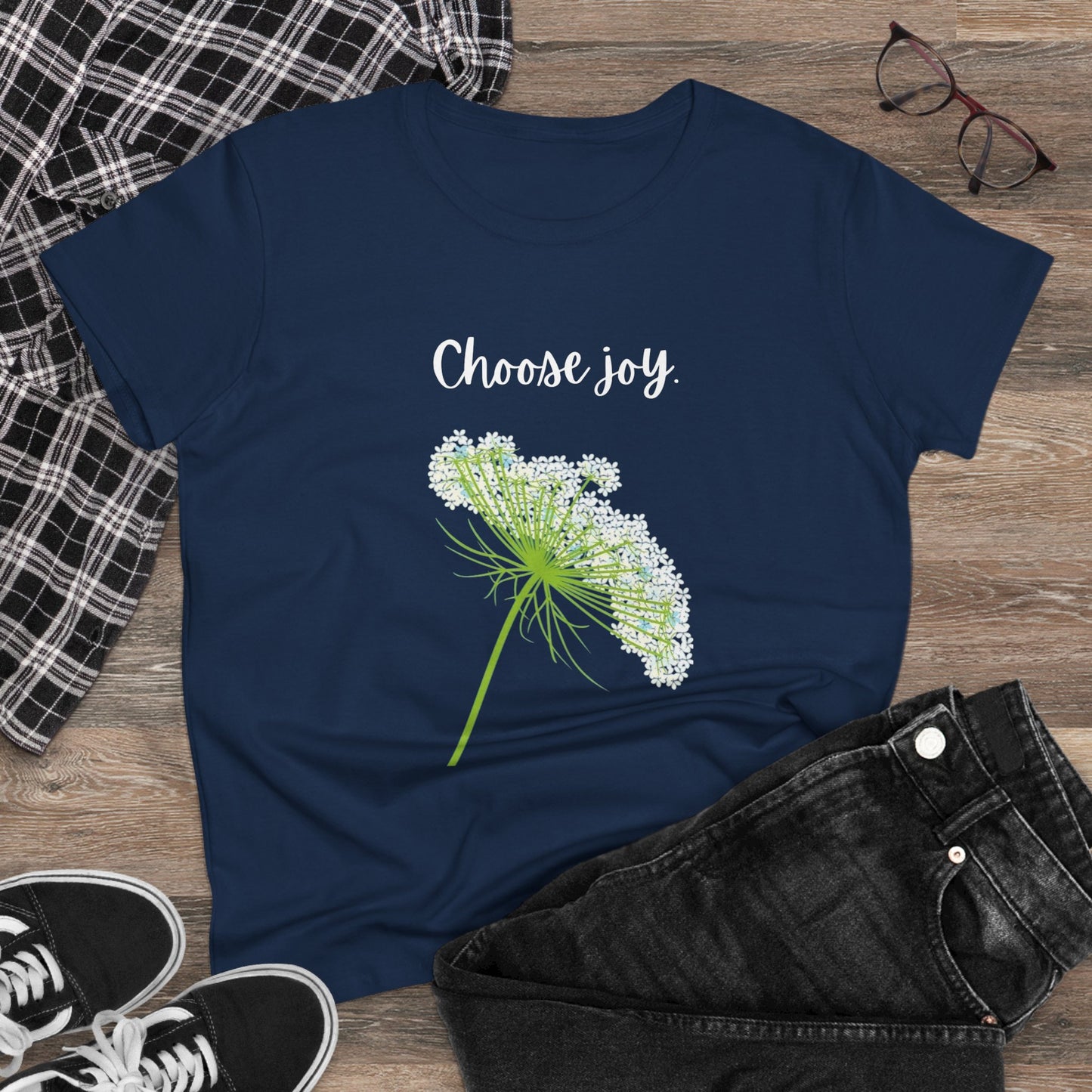 Choose Joy T Shirt Inspirational T Shirt Floral Queen Anne's Lace Positive Saying Tee Graphic Women's