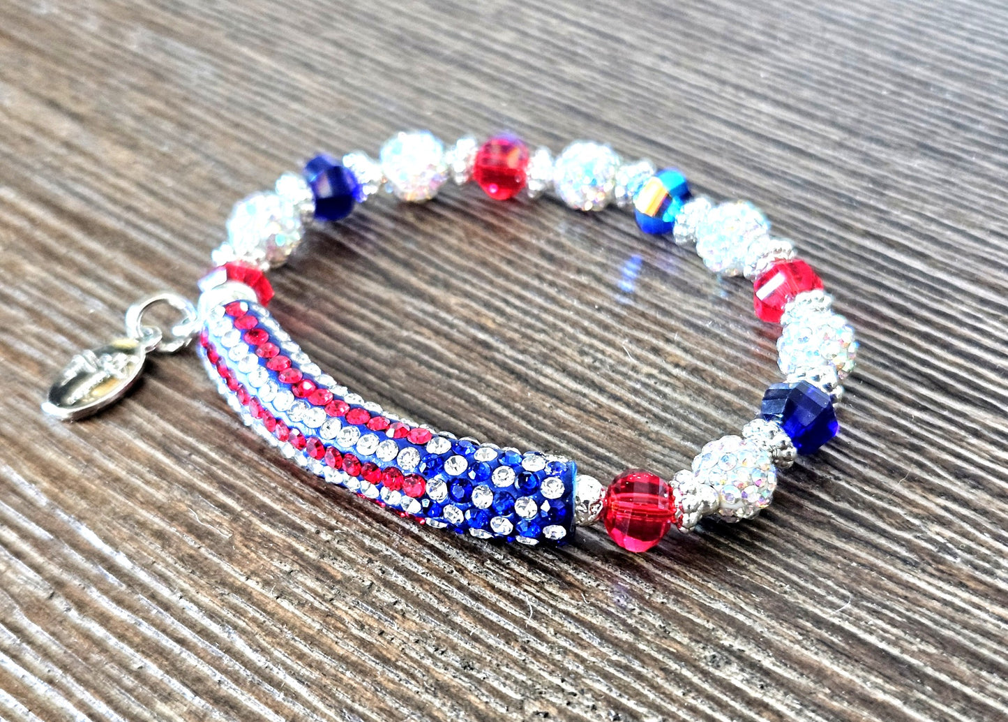 July 4 Bracelet 250 Anniversary Rhinestone Patriotic American USA Jewelry; Red White Blue