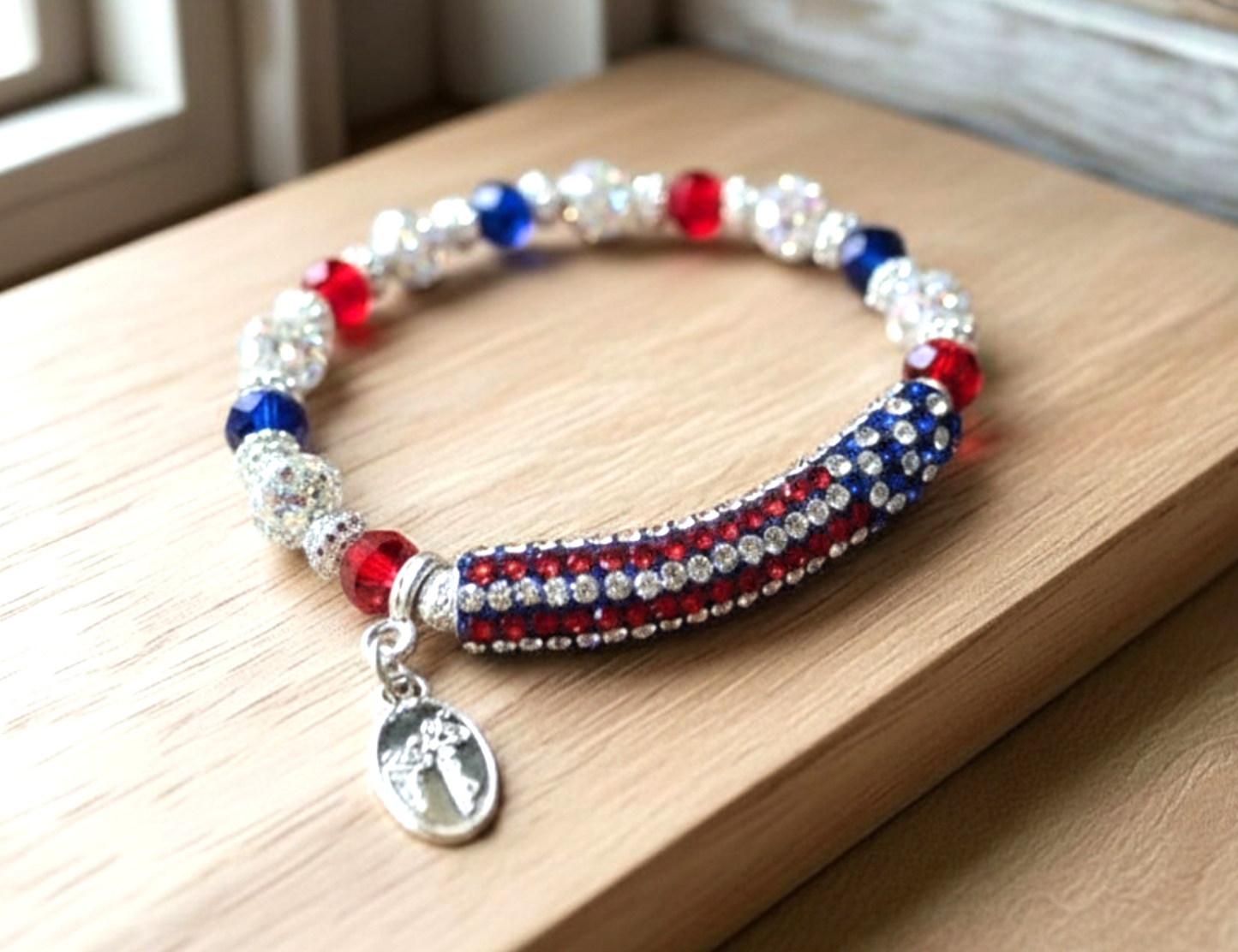 July 4 Bracelet 250 Anniversary Rhinestone Patriotic American USA Jewelry; Red White Blue