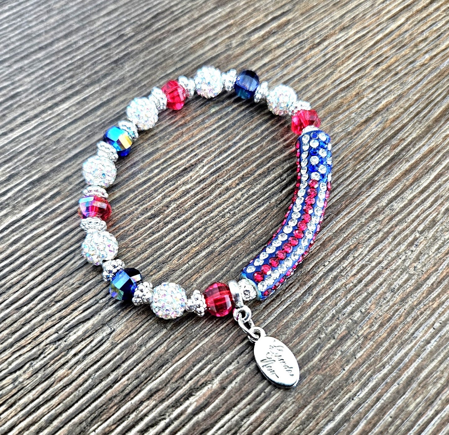 July 4 Bracelet 250 Anniversary Rhinestone Patriotic American USA Jewelry; Red White Blue