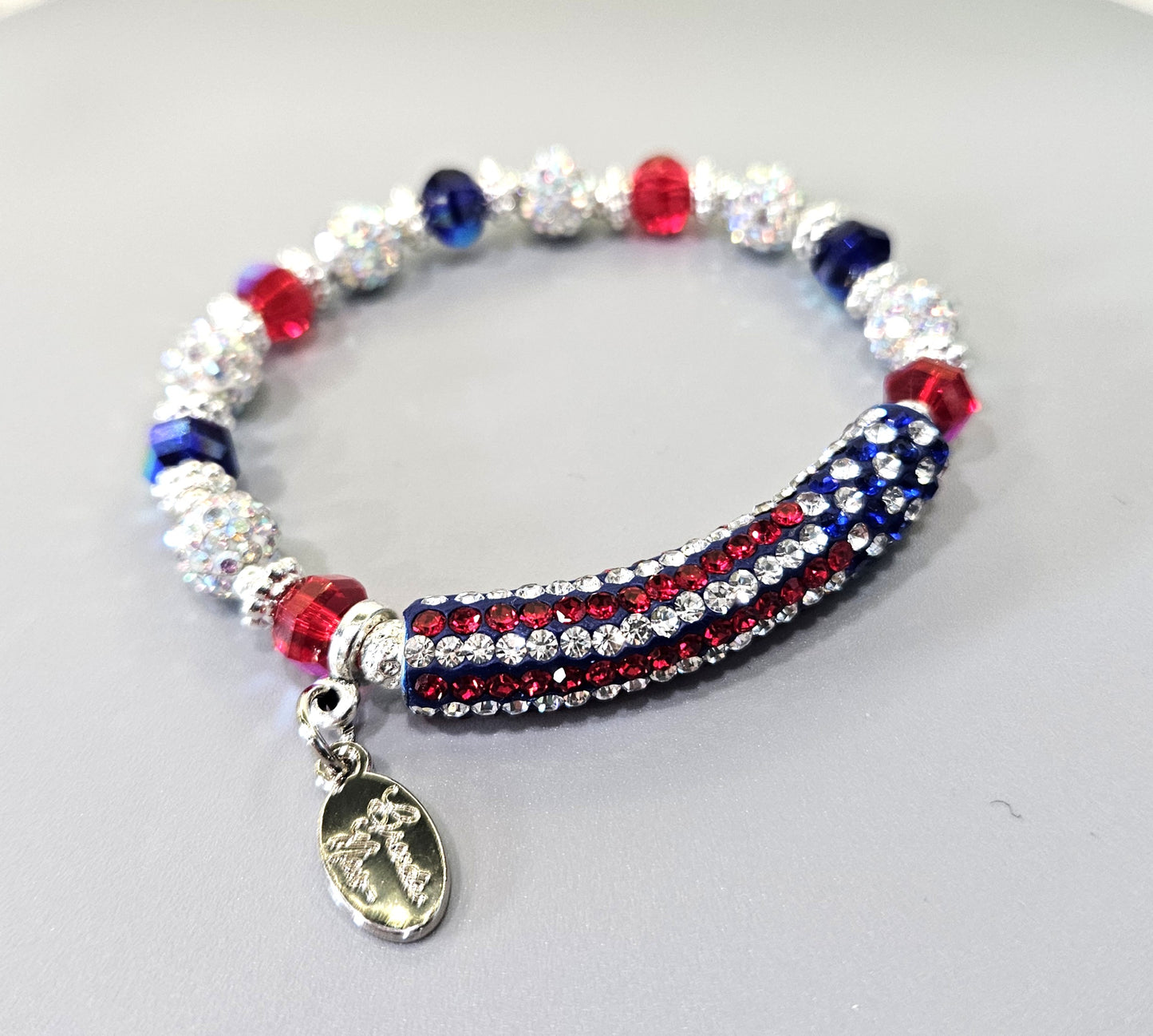 July 4 Bracelet 250 Anniversary Rhinestone Patriotic American USA Jewelry; Red White Blue